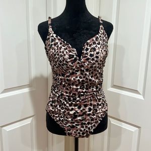 Woman’s, LG (12-14), one piece, leopard print bathing suit. Built in padded bra.